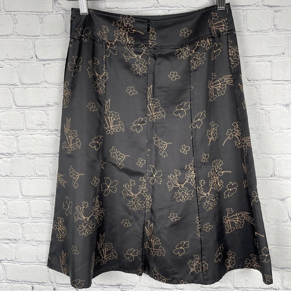CALVIN KLEIN silk brown floral lightweight midi A-line skirt, size 0 - Picture 7 of 10